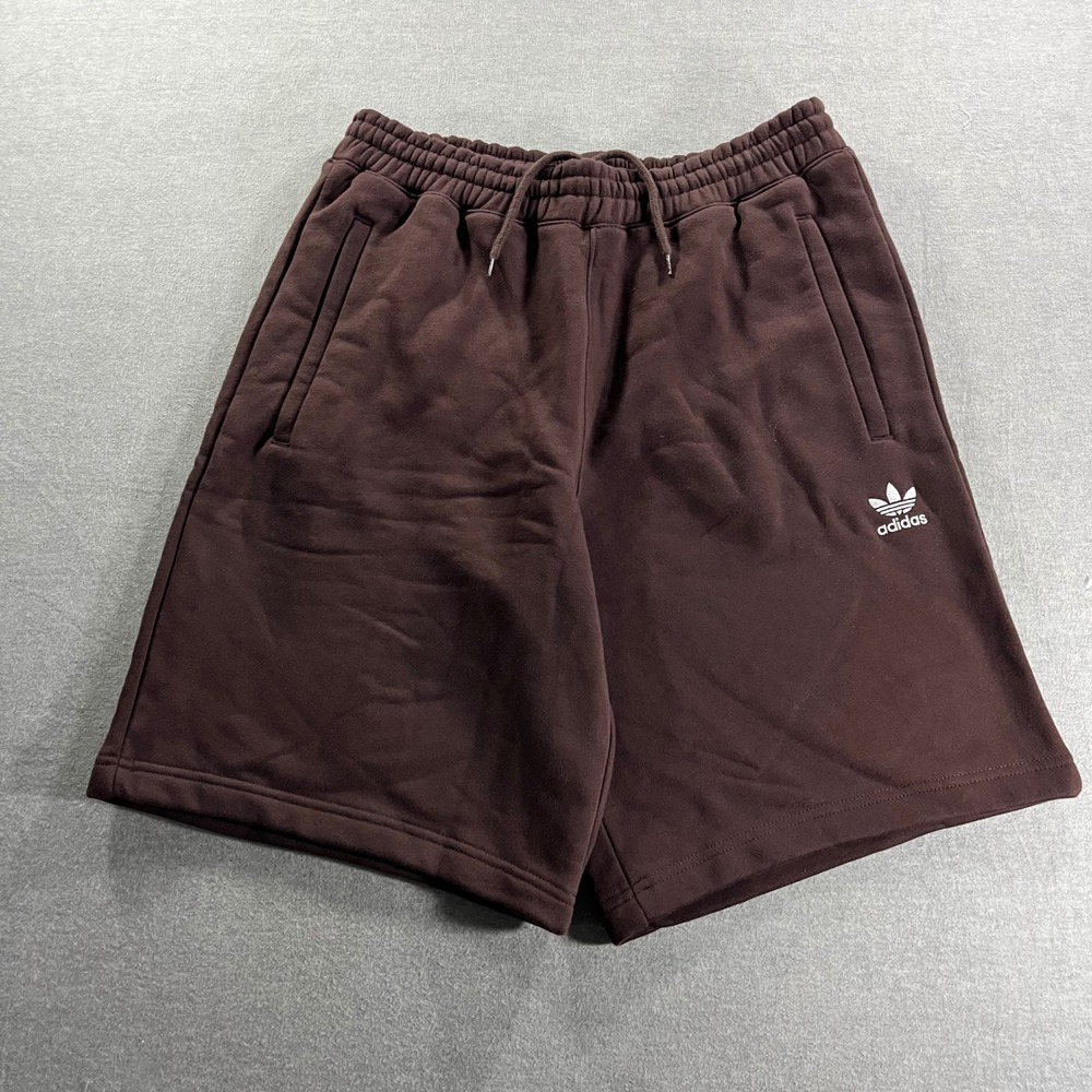 Adidas Originals Mens Medium Brown Fleece Sweat Shorts Trefoil Logo Drawstring